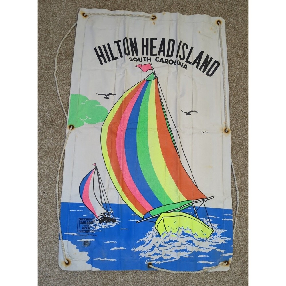 Vintage Marsco Fabric Surf Rider Raft Hilton Head Island‎ Art Decoration DAMAGE